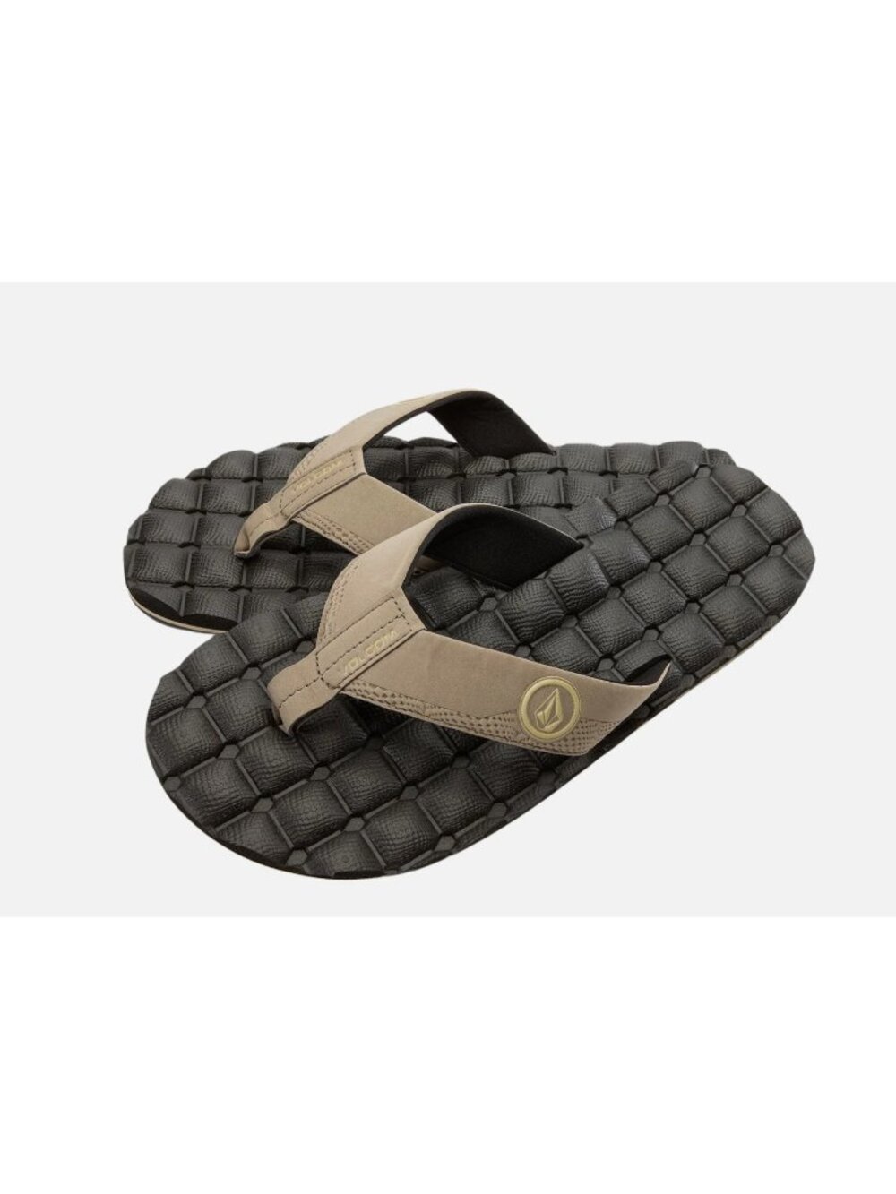 Men's Size 8 Volcom Recliner Sandals Flip Flops  Khaki Extra Grippy Shoe